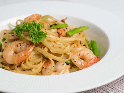 Wafu Prawns Pasta with Asparagus (serves 1)