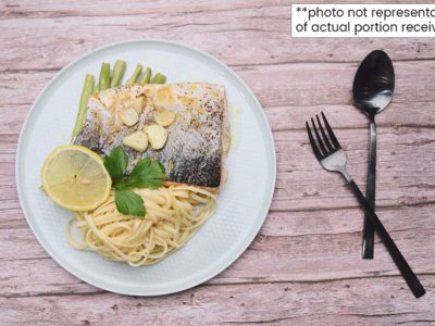 Baked Parchment Miso Salmon with French Beans and Pasta (serves 2)