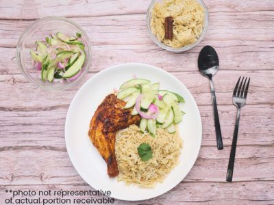 Roasted Tandoori Chicken with Cucumber Salad and Briyani Basmati Rice (serves 2)