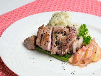 Pan Fried Pork Chops with Apples and Garlic Mash (serves 2)