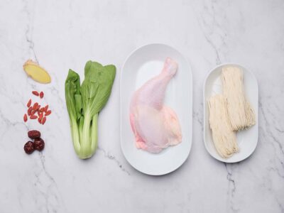 Double Boiled Chicken Soup with Vermicelli and Bok Choy (serves 2)