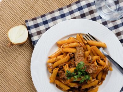 Korean Kimchi Beef Penne (serves 2)