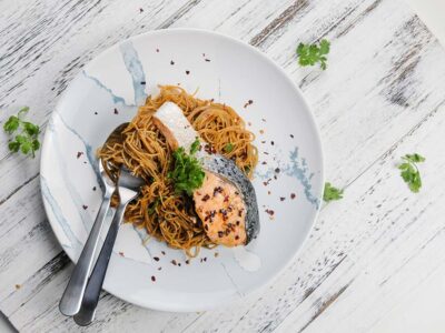 Indonesian Salmon Angel Hair Pasta (serves 2)