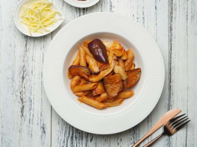 Mushrooms & Eggplant Penne Arrabiata (Vegan) (serves 2)