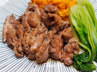 Honey Soy Glazed Pork with Sweet Potato Mash (Serves 2)