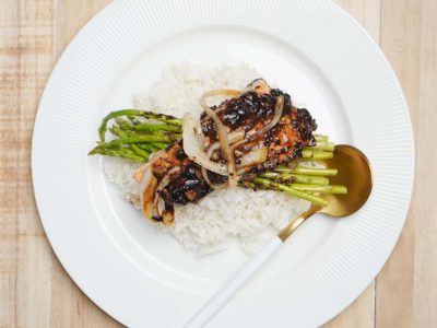 Steamed Black Bean Salmon Asparagus with Rice (Serves 2)