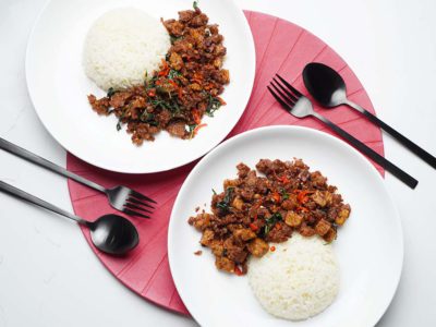 Thai Vegan Basil Pork with Rice (Serves 2)