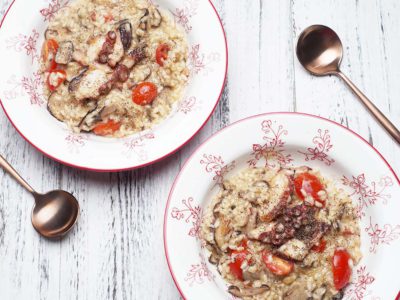 Octopus, Mushrooms & Tomatoes Risotto (Serves 2)