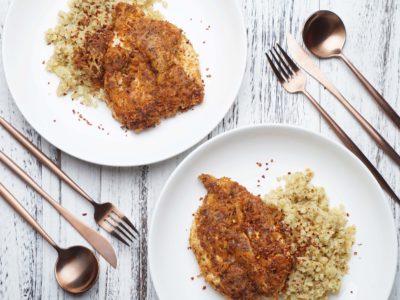 Garlic Butter Parmesan Chicken with Cauliflower Rice (Serves 2)