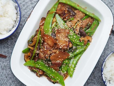 Sambal Pork Belly with Snow Peas (Serves 2)