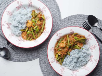 Sambal Petai Prawns with Bluepea Rice (Serves 2)