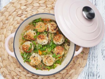 One Pot Green Curry Chicken Meatballs Rice (Serves 2)